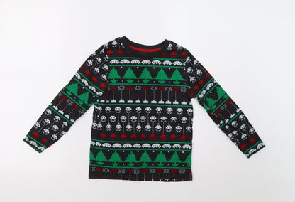 M&S Boys Black Fair Isle   Pyjama Top Size 7-8 Years