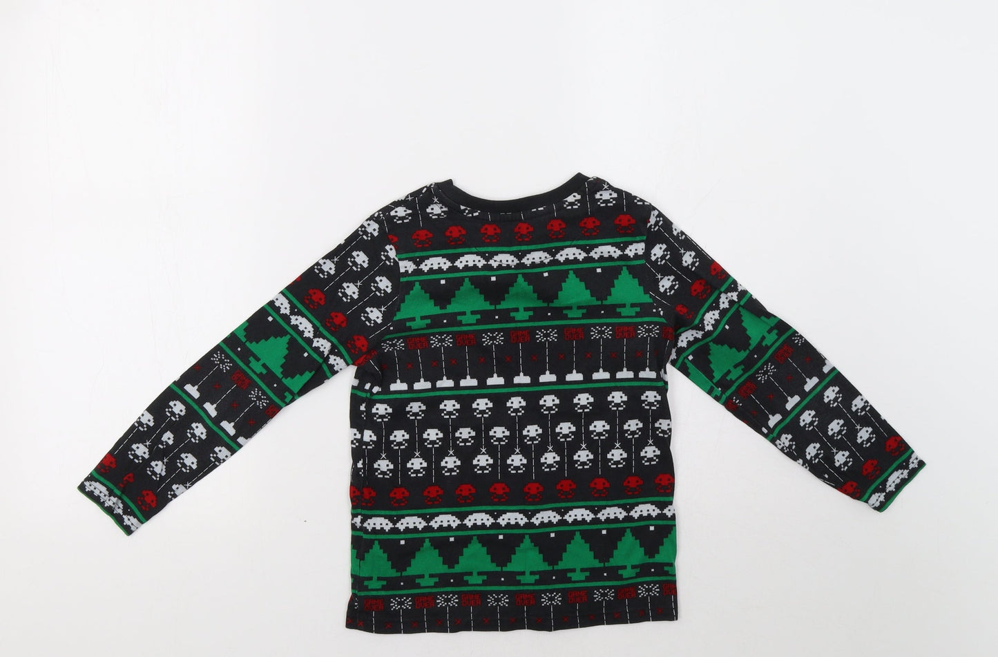 M&S Boys Black Fair Isle   Pyjama Top Size 7-8 Years