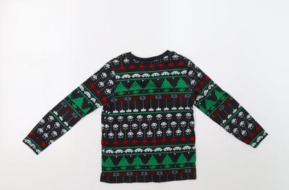 M&S Boys Black Fair Isle   Pyjama Top Size 7-8 Years