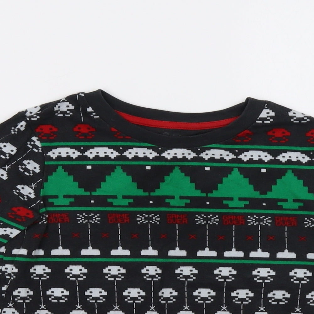 M&S Boys Black Fair Isle   Pyjama Top Size 7-8 Years