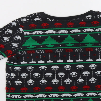 M&S Boys Black Fair Isle   Pyjama Top Size 7-8 Years