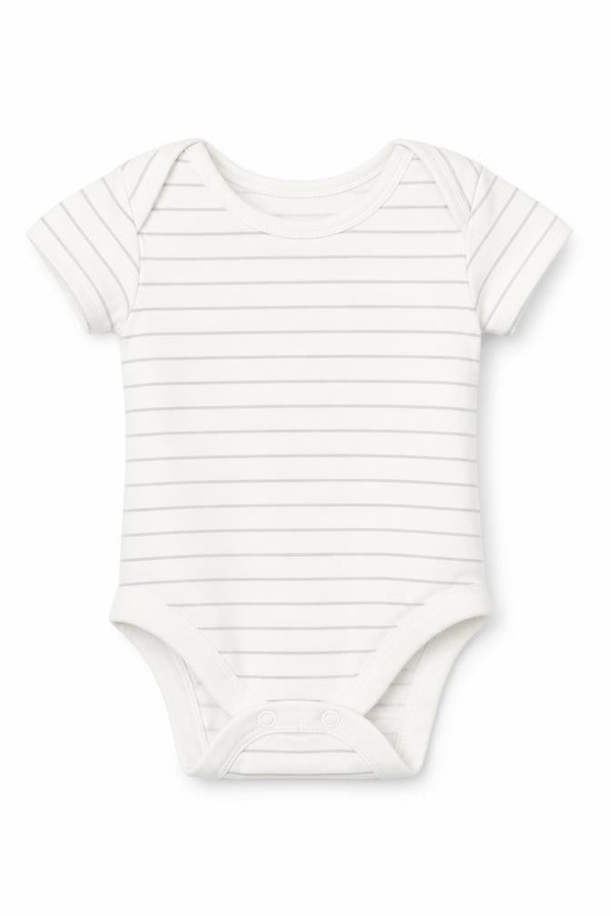 Front view of George Baby White Striped Romper One-Piece, size 0-3, Months