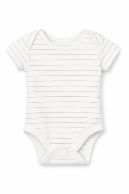 Front view of George Baby White Striped Romper One-Piece, size 0-3, Months