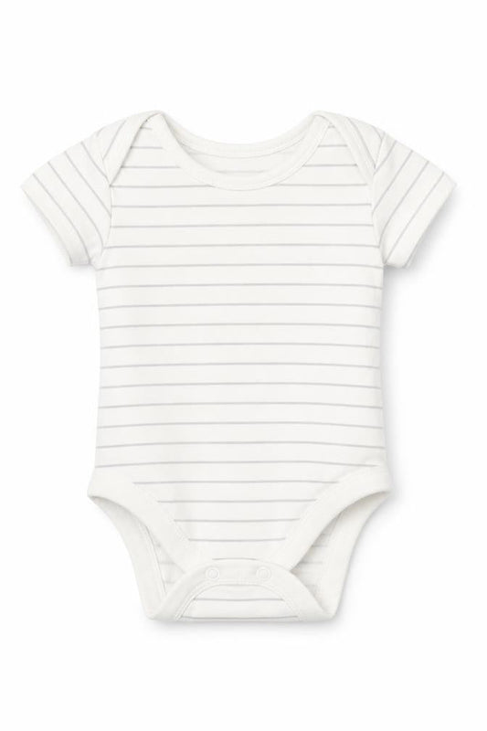 Front view of George Baby White Striped Romper One-Piece, size 0-3, Months
