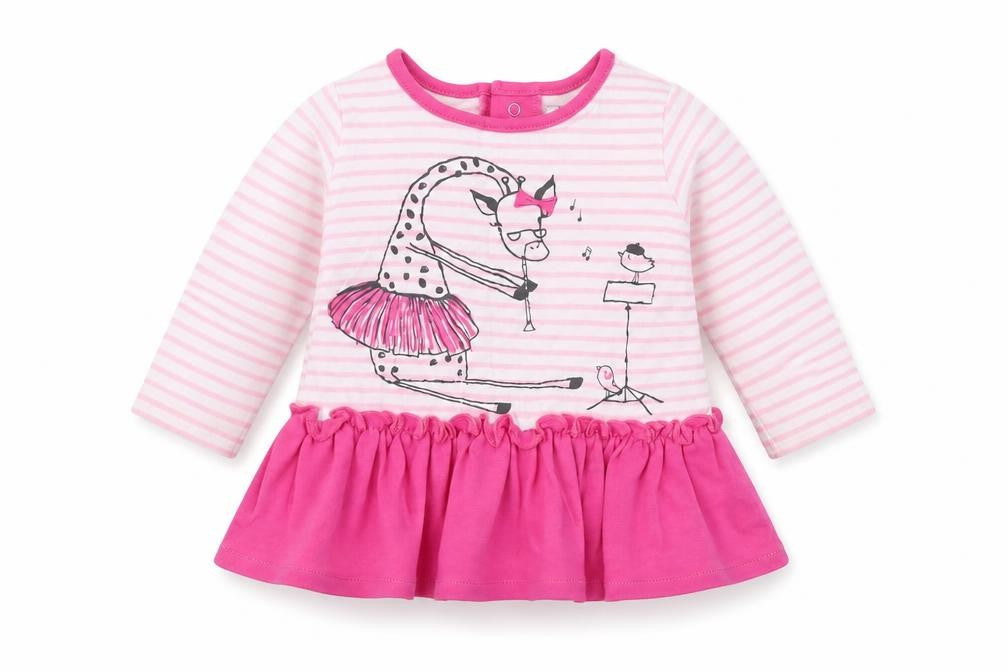 Front view of mamas & papas Baby Pink Striped Tunic Blouse, size 0-3, Months