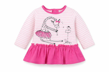 Front view of mamas & papas Baby Pink Striped Tunic Blouse, size 0-3, Months