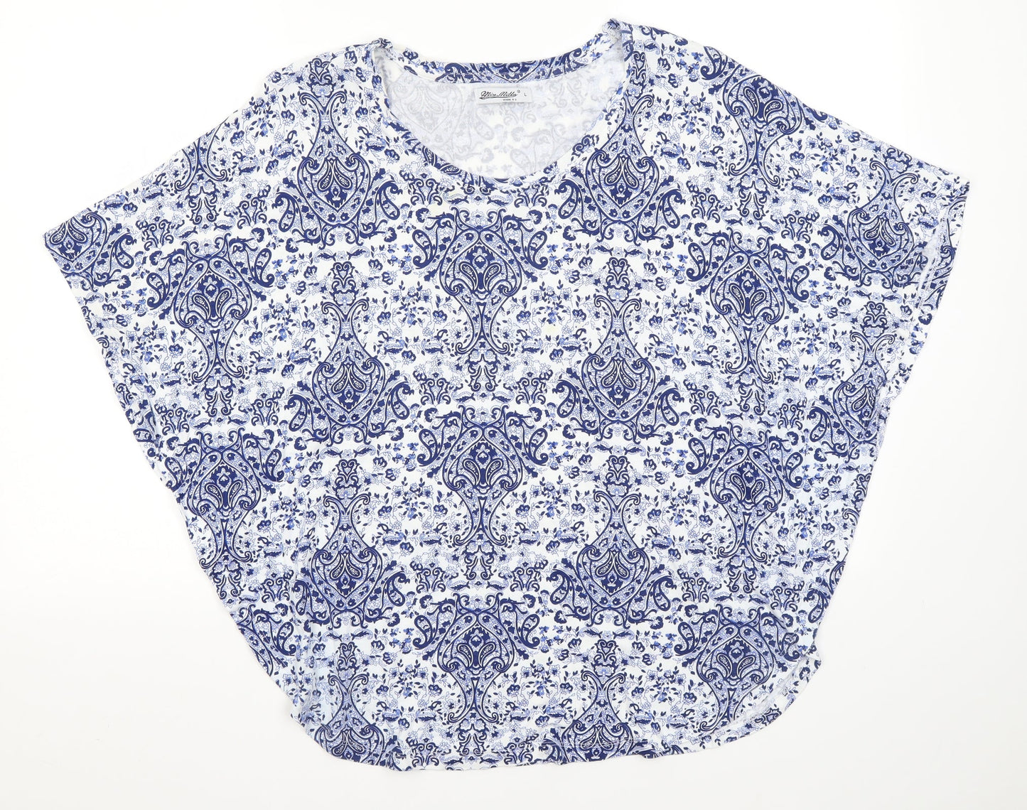 Miss Milla Womens Blue Paisley  Basic Blouse Size L