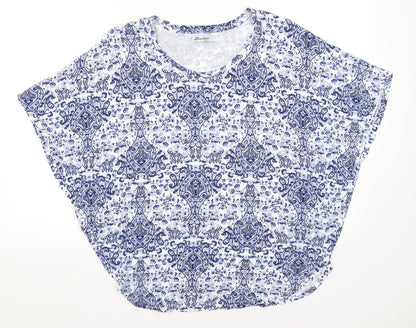 Miss Milla Womens Blue Paisley  Basic Blouse Size L
