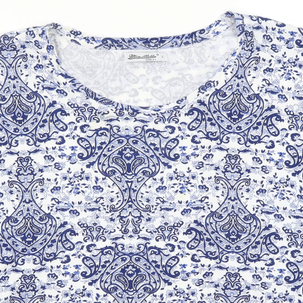 Miss Milla Womens Blue Paisley  Basic Blouse Size L
