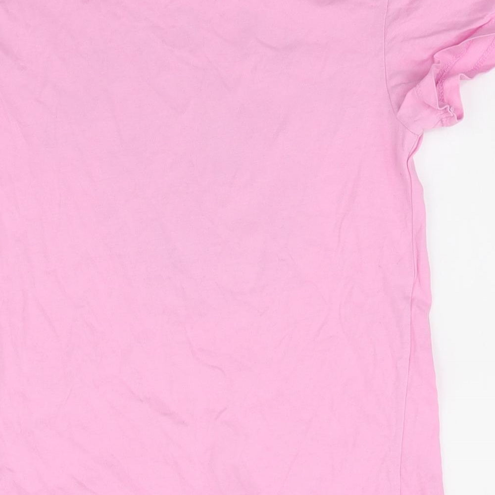 Brand and care label for H&M girls’ pink basic polo, size 8-9, years