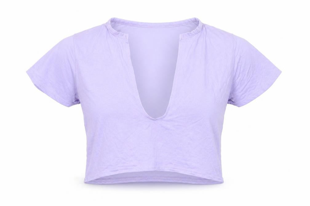 Front view of PRETTYLITTLETHING women’s purple cropped t-shirt, size UK 8