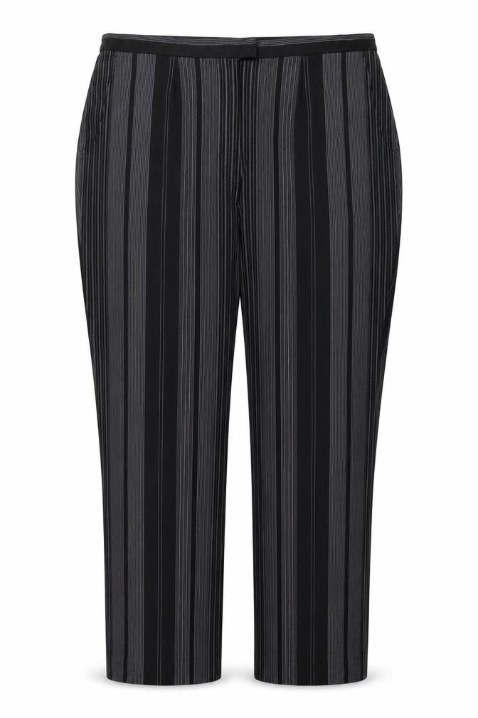 Front view of Chrmart women’s grey striped trousers, size UK 20, 27-inch leg
