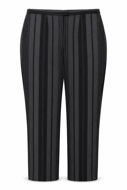 Front view of Chrmart women’s grey striped trousers, size UK 20, 27-inch leg