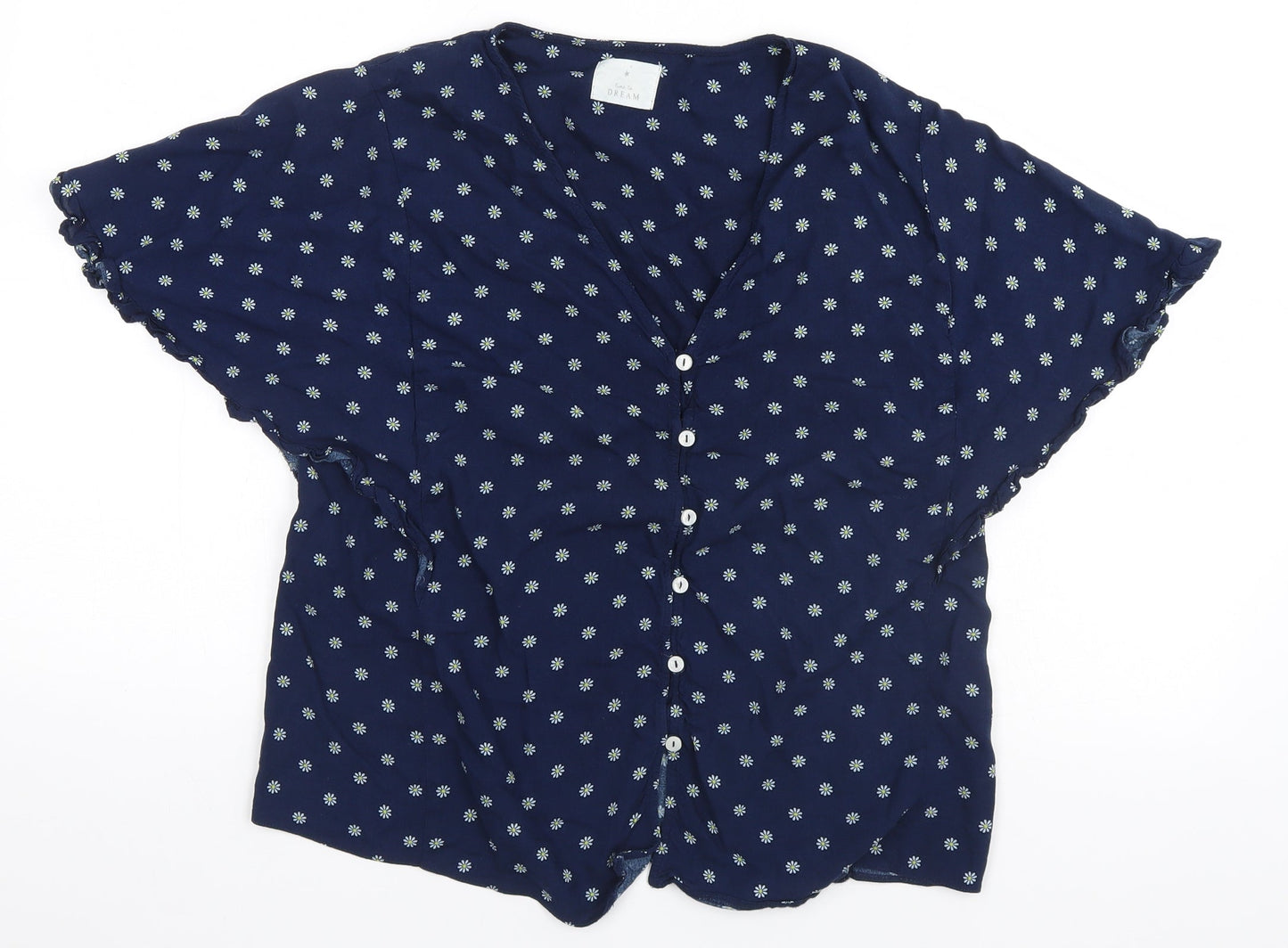 Matalan Womens Blue Floral  Kimono Pyjama Top Size 12