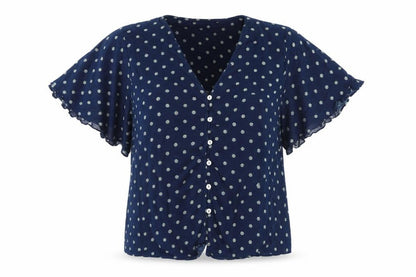 Front view of Matalan women’s blue floral kimono pyjama top, size UK 12