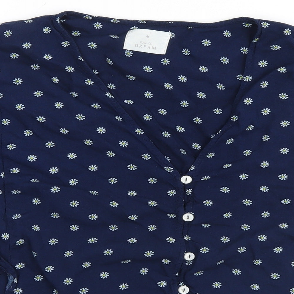 Matalan Womens Blue Floral  Kimono Pyjama Top Size 12
