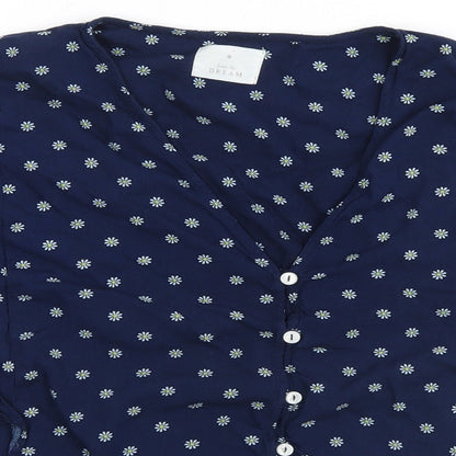 Matalan Womens Blue Floral  Kimono Pyjama Top Size 12