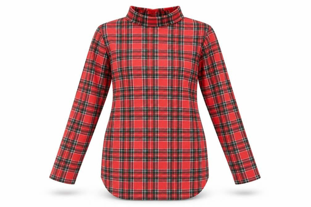 Front view of I SAW IT FIRST women’s red plaid top pyjama top, size UK 10