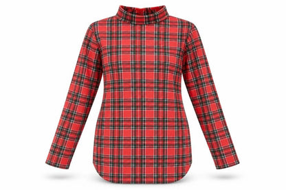 Front view of I SAW IT FIRST women’s red plaid top pyjama top, size UK 10