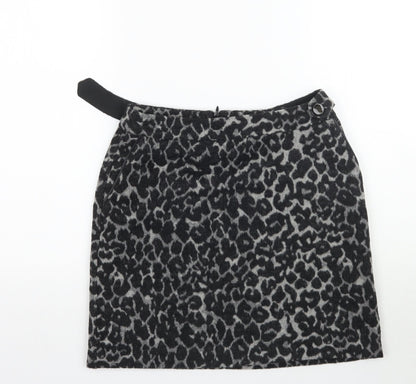 Oasis Womens Grey Animal Print  Mini Skirt Size 6