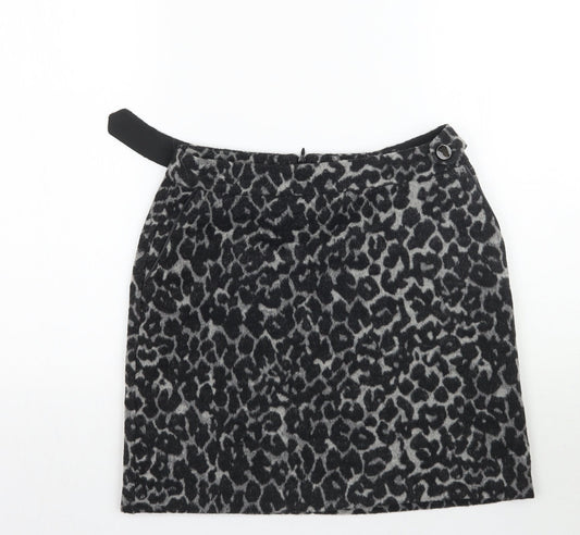 Oasis Womens Grey Animal Print  Mini Skirt Size 6