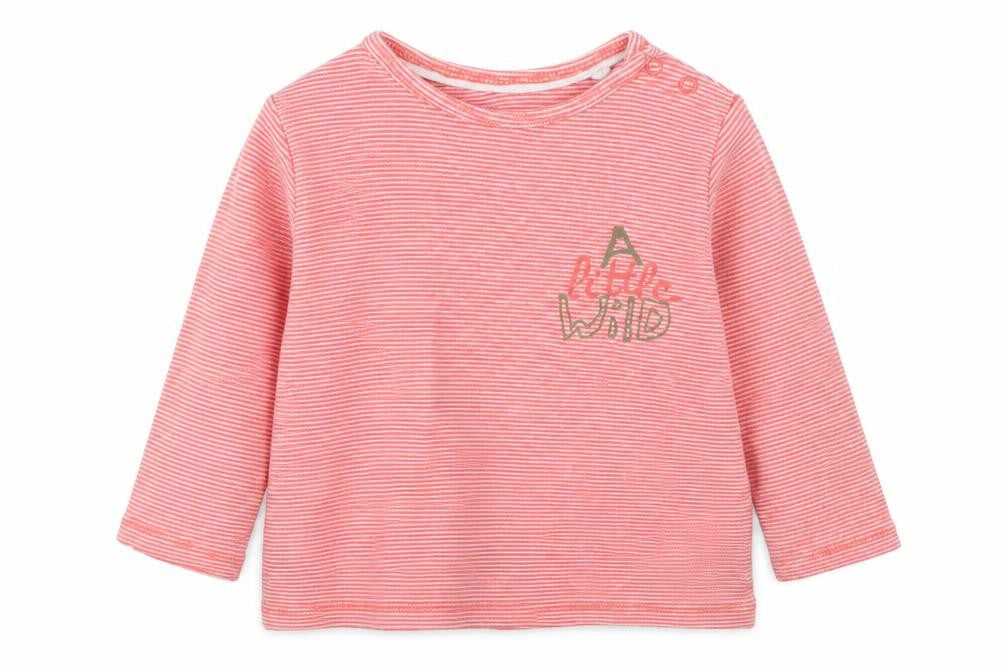 Front view of Lupilu Baby Orange Striped Basic T-Shirt, size 18-24, Months - Coral