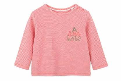 Front view of Lupilu Baby Orange Striped Basic T-Shirt, size 18-24, Months - Coral