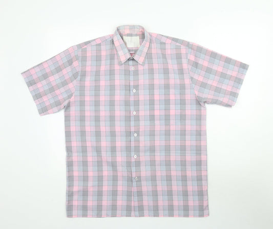 Santana Mens Pink Plaid   Button-Up Size M