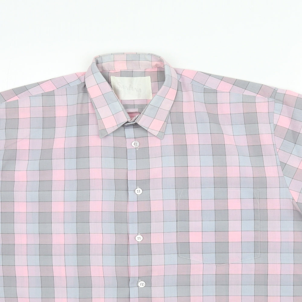 Santana Mens Pink Plaid   Button-Up Size M