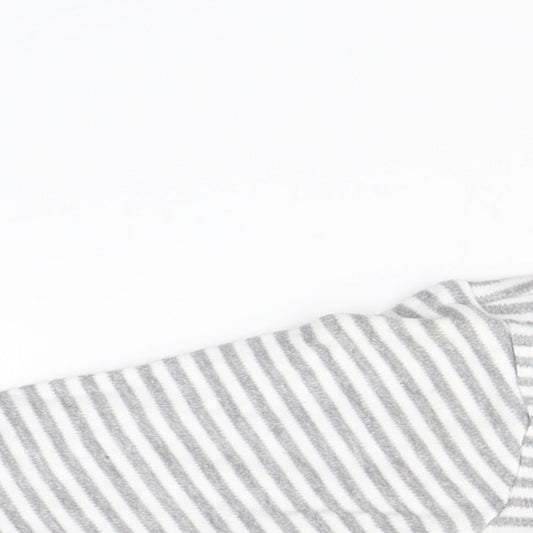 Close-up detail of Pure Baby boys’ grey striped babygrow one-piece, size 12-18, months