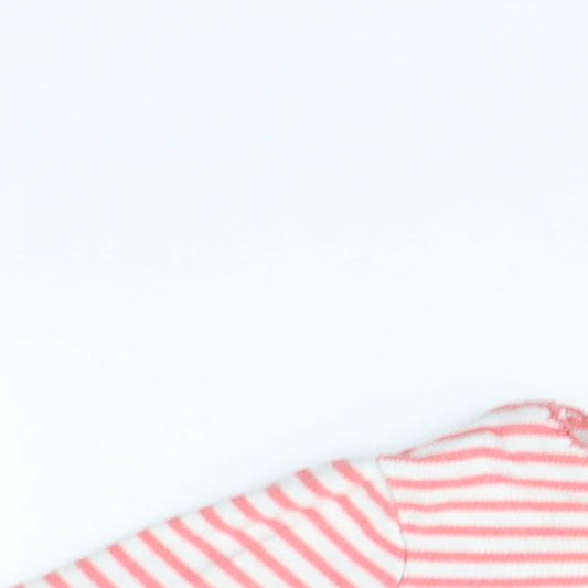 Close-up detail of fred & flo girls’ pink striped babygrow one-piece, size 9-12, months