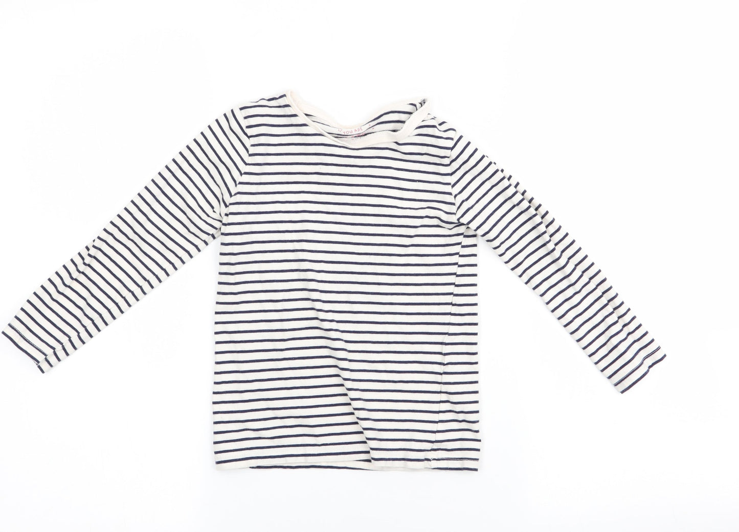 F&F  Girls White Striped  Basic T-Shirt Size 5-6 Years