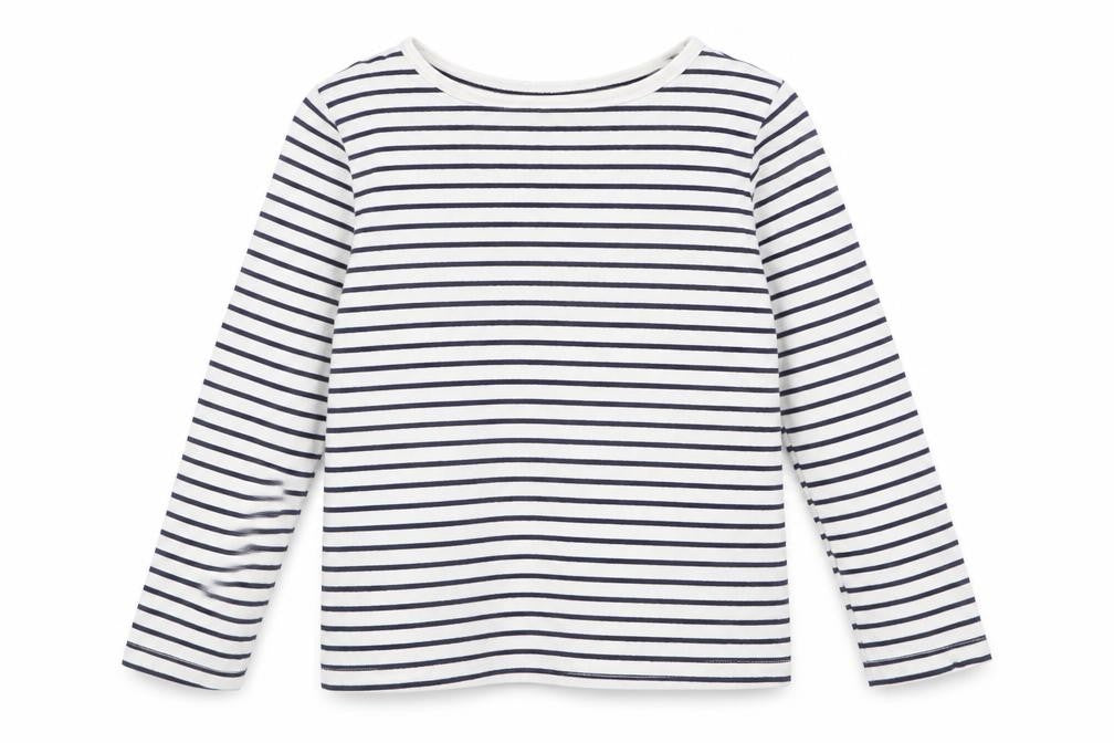Front view of F&F girls’ white striped basic t-shirt, size 5-6, years