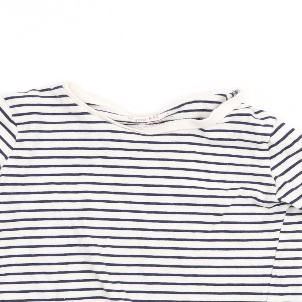 F&F  Girls White Striped  Basic T-Shirt Size 5-6 Years