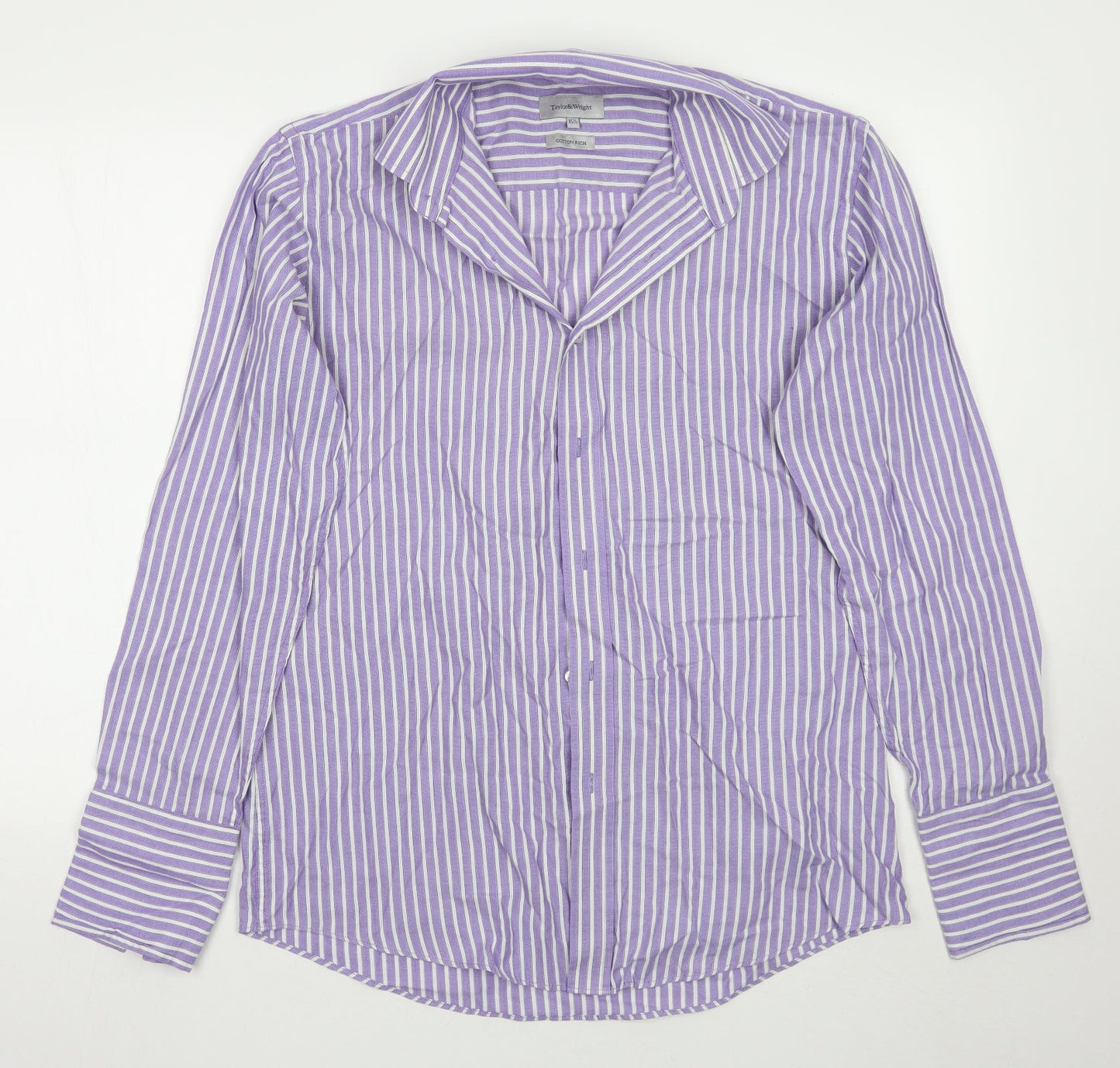Taylor & Wright Mens Purple Striped   Button-Up Size 15.5