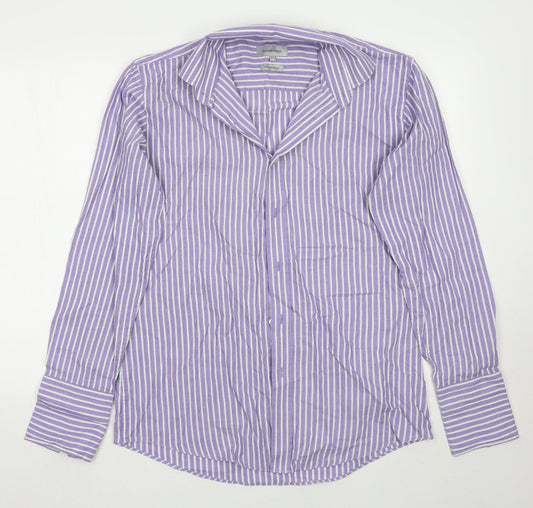 Taylor & Wright Mens Purple Striped   Button-Up Size 15.5