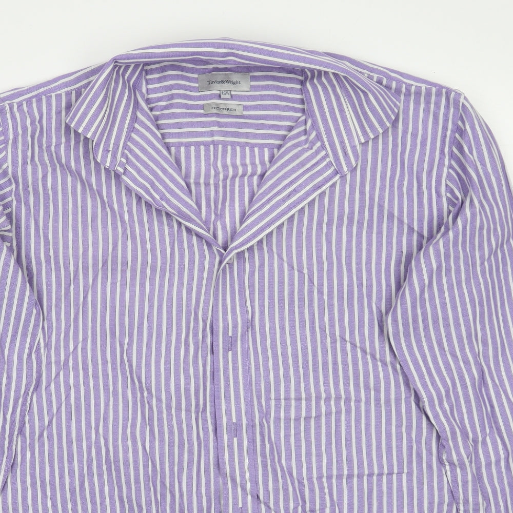 Taylor & Wright Mens Purple Striped   Button-Up Size 15.5
