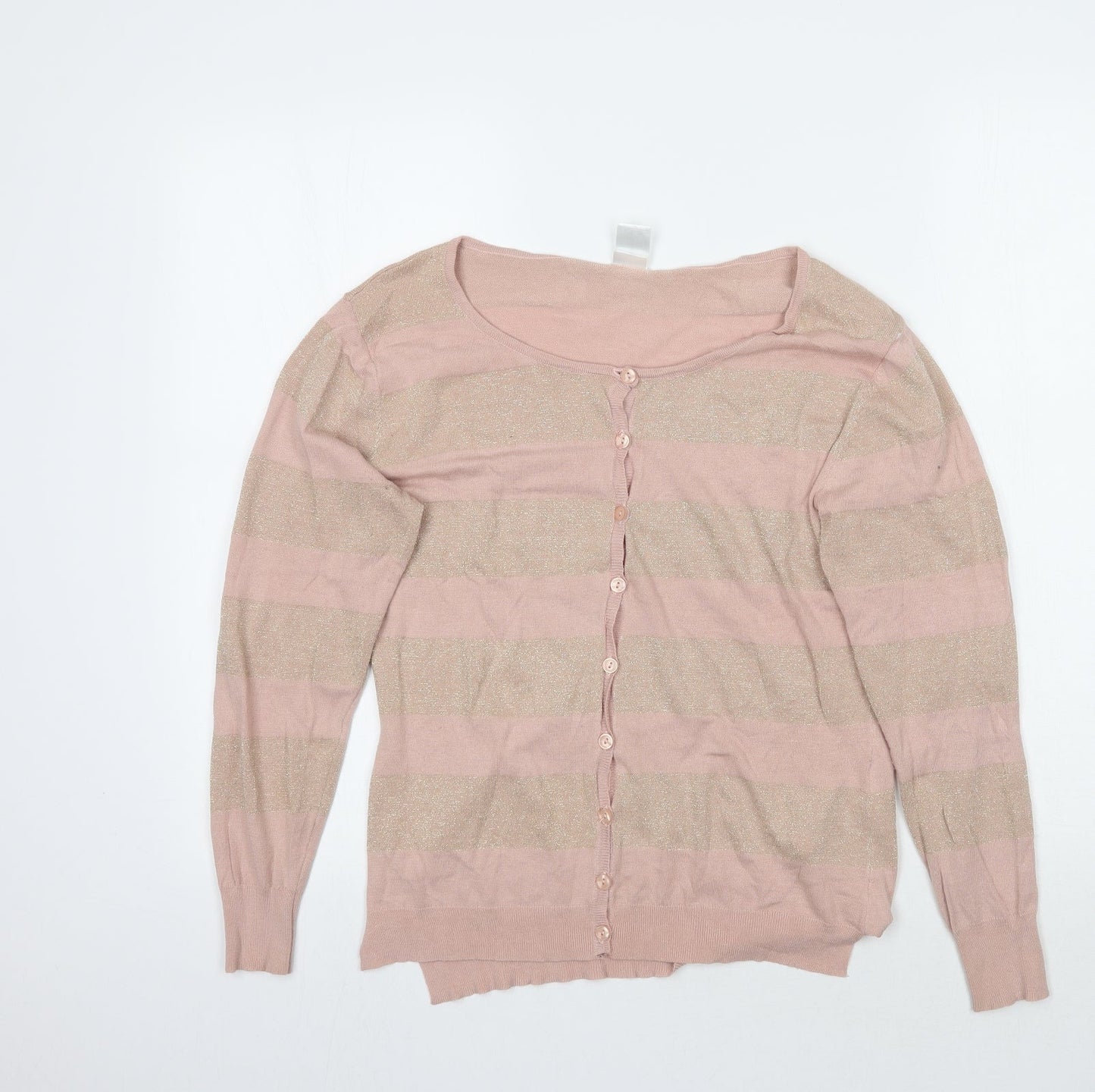 Plaza Italia Womens Pink Striped  Cardigan Jumper Size M