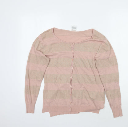 Plaza Italia Womens Pink Striped  Cardigan Jumper Size M