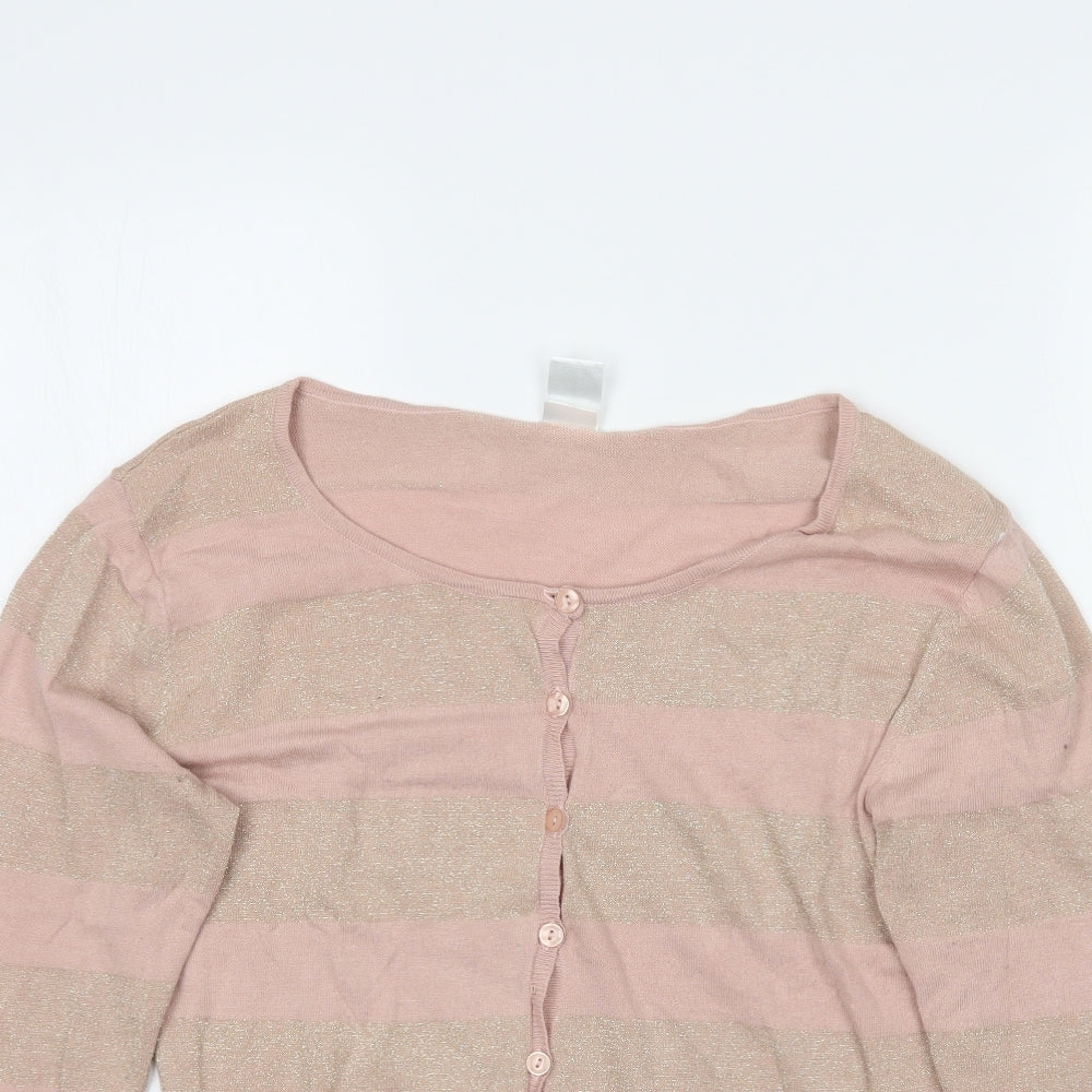Plaza Italia Womens Pink Striped  Cardigan Jumper Size M