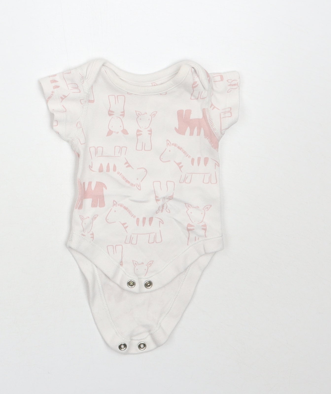 Marks and Spencer Girls White Animal Print  Babygrow One-Piece Size Newborn