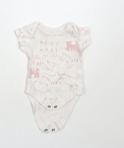 Marks and Spencer Girls White Animal Print  Babygrow One-Piece Size Newborn