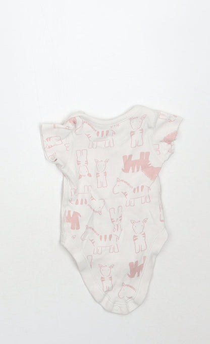 Marks and Spencer Girls White Animal Print  Babygrow One-Piece Size Newborn