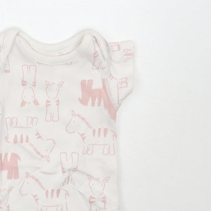Marks and Spencer Girls White Animal Print  Babygrow One-Piece Size Newborn