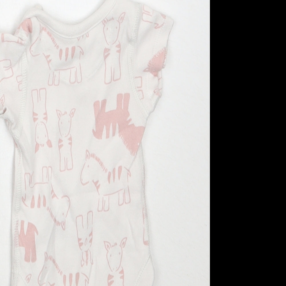 Marks and Spencer Girls White Animal Print  Babygrow One-Piece Size Newborn