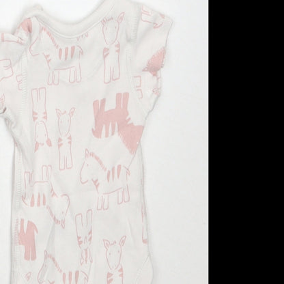 Marks and Spencer Girls White Animal Print  Babygrow One-Piece Size Newborn