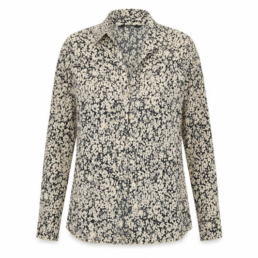 Front view of Bonmarché women’s beige geometric basic blouse, size UK 14