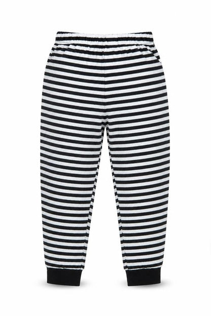 Front view of Matalan girls’ black striped capri pyjama pants, size 5, years