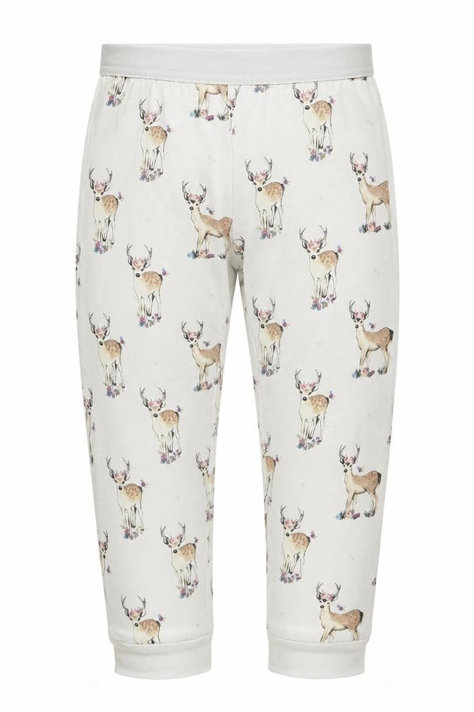 Front view of Marks & Spencer girls’ white geometric capri pyjama set, size 4-5, years