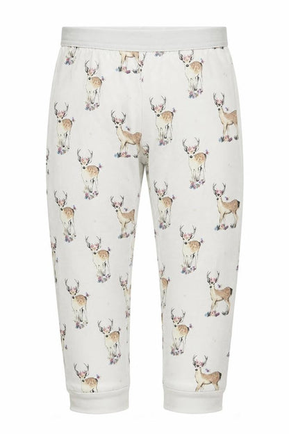 Front view of Marks & Spencer girls’ white geometric capri pyjama set, size 4-5, years